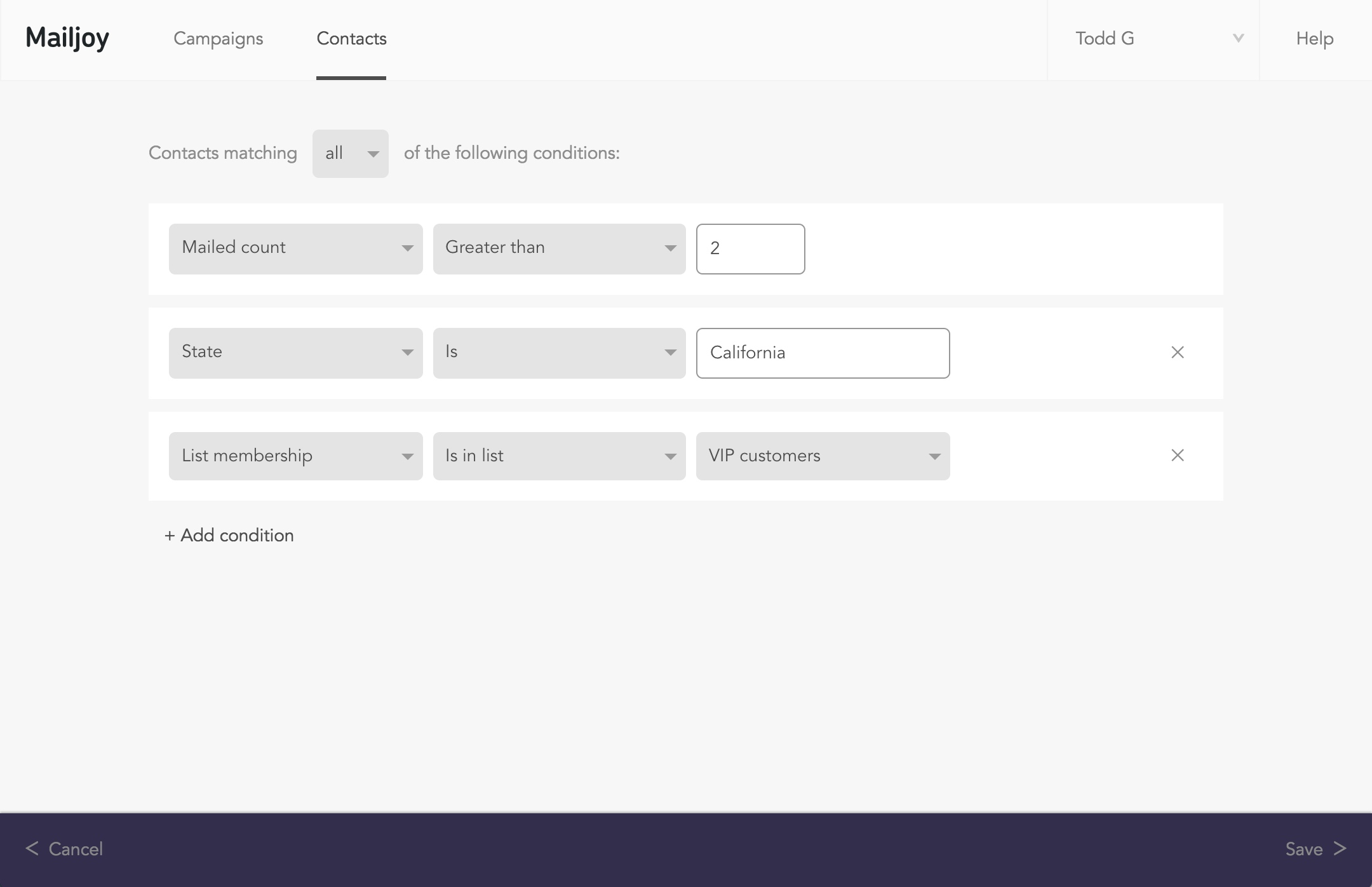 Create dynamic segments of your direct mail contacts